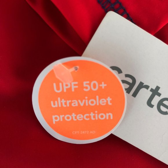 Carter's Baby Boy 2 Piece Swim Set, Red White Blue Trunks/Rash Guard Long Sleeve - Picture 11 of 11